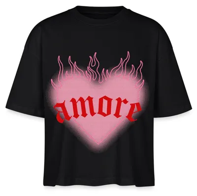 Produktbild von Spreadshirt Amore Festival Y2K Herz Mit Flammen Boxy Shirt Damen, L, Schwarz