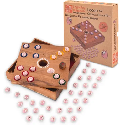 Produktbild von Original Funny Pigz – Lustiges Schweinchen-Würfelspiel aus Holz & Keramik für 2–6 Spieler