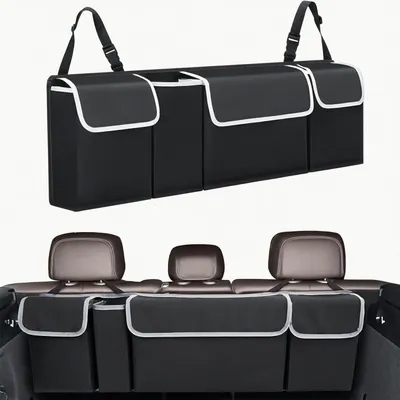 Produktbild von Kofferraum Organizer Auto,Rücksitz Kofferraumtasche Aufbewahrungsbox,Kofferraum-Organizer aus Oxford-Stoff, faltbar, wasserdicht, mit 4 Taschen