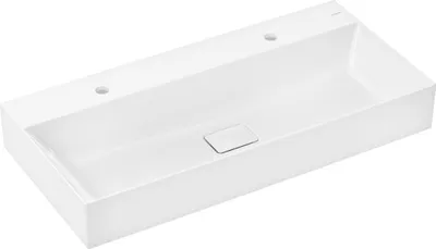 Produktbild von hansgrohe Xevolos E Aufsatzwaschtisch, 2 Hahnlöcher, ohne Überlauf, geschliffen, SmartClean, 1000x480mm, mit Ablaufgarnitur, weiß, 61111450