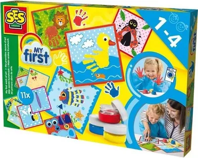 Immagine prodotto di Kit di pittura con le dita My First SES Creative, 3 colori, 11 cartoline stampate, arte per bambini dai 12 mesi in su
