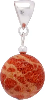 Produktbild von Anhänger echte Koralle Kugel mit Poren & 925 Silber rot-orange