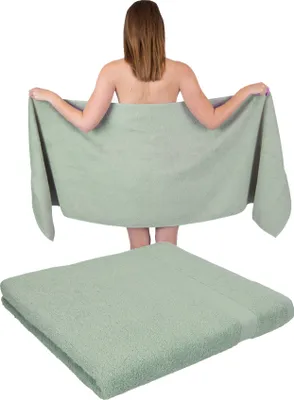 Produktbild von Betz 2 Stück Saunatücher 70 x 200 cm PREMIUM 100% Baumwolle Badetuch Liegetuch Strandtuch   Farbe: heugrün