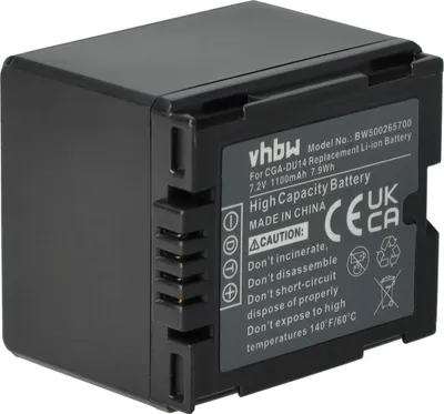 Produktbild von vhbw Akku Ersatz für Panasonic VW-VBD140, VW-VBD070, CGR-DU06, CGA-DU21, VW-VBD210, CGA-DU07, CGA-DU14, CGA-DU12 für Kamera (1100 mAh, 7,2 V, Li-Ion)