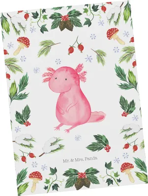 Produktbild von Mr. & Mrs. Panda Postkarte Axolotl Glücklich - Weiß - Geschenk, Weihnachten, Ansichtskarten, Postkarten, Fotokarte, bildkarte, Grußkarte