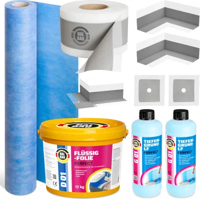 Produktbild von Dichtset Flüssigfolie Dichtband Ecken Manschetten Dichtbahn Tiefgrund Dusche H36