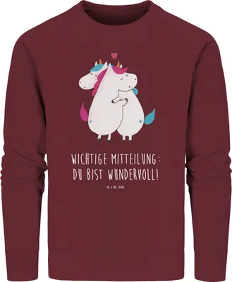Produktbild von Mr. & Mrs. Panda Baumwoll Pullover Einhorn Mitteilung Größe L - Burgundy - Geschenk, Einhörner, Pulli, Valentinstag, Spruch, Liebe, Sweater, Unicorn, Bio, Sweatshirt