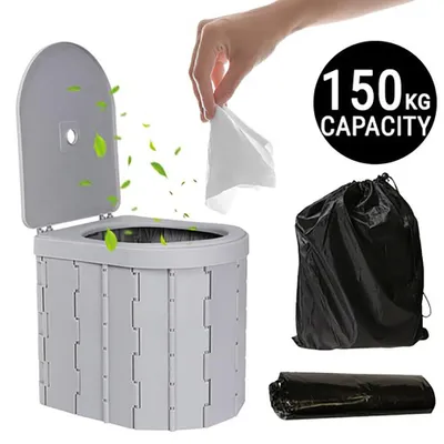 Zdjęcie produktu dla Toaleta kempingowa, składana toaleta kempingowa, maksymalne obciążenie 150 kg, przenośna toaleta, mobilna toaleta, składana toaleta kempingowa, kolor: szary