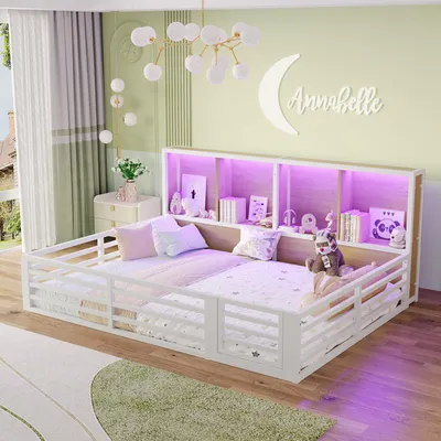 Image de OKWISH Lit Bébé 140x200 cm – Avec Barrières et LED – Sans Matelas – Blanc