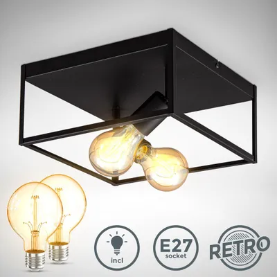 Produktbild von B.K.Licht Deckenleuchte BKL1428 2-flammig Käfig Design Schwarz Matt Metall E27 schwenkbar drehbar