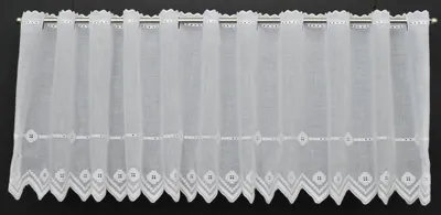 Produktbild von Gardinen Kranzusch Scheibengardine Blumenstickerei  27x63 cm H/B Weiß Bistrogardine Vorhang Küche 1er Pack
