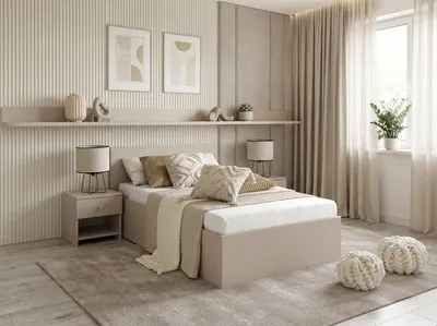 Produktbild von Bett SOFIA 90x200, Kaschmirbeige, Lattenrost, ohne Matratze, KI-generiertes Bild