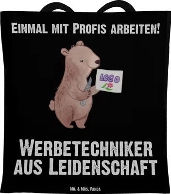 Produktbild von Mr. & Mrs. Panda Jutebeutel Werbetechniker Leidenschaft - Schwarz - Geschenk, Uni Tasche, Beutel, Stoffbeutel, Einkaufstüte, Schultasche