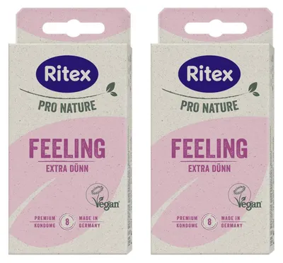 Produktbild von Ritex Pro Nature Feeling 2er Set - 8 pro Packung - extra dünne Kondome - Standardgröße - Dimeticon-basiertes Gleitmittel