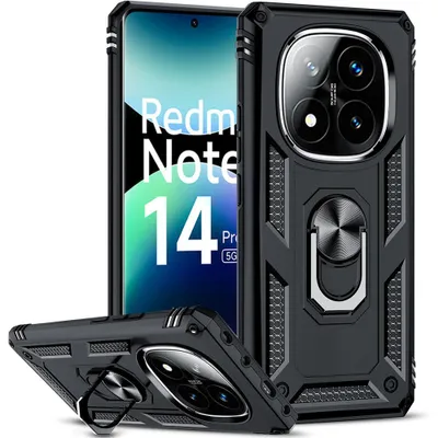 Image de Coque pour Xiaomi Redmi Note 14 Pro Plus 5G/Note 14 Pro+ 5G, Protection Rigide Antichoc Anti-Rayures avec Anneau - Noir