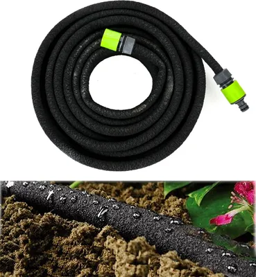 Produktbild von Sprinklerschlauch, Tropfschlauch zur Bewässerung über und unter der Erde, Gartenschlauch mit 2 1/2“ Verbindungsadaptern, wirtschaftlich, Länge ca. 15 m, schwarz