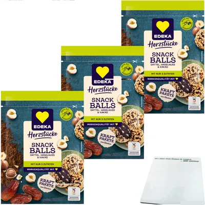 Produktbild von Edeka Snack Balls Dattel Haselnuss 3er Pack (3x145g Beutel) + usy Block