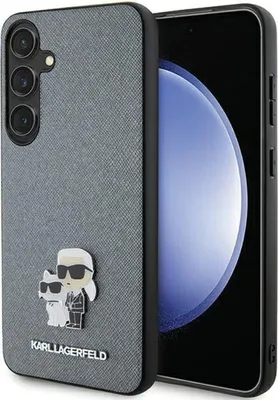 Obrázok produktu pre Karl Lagerfeld Saffiano (KLHCS24MPSAKCMPG) kryt na Samsung Galaxy S24 Plus – Sivý Karl&Choupette kovový odznak