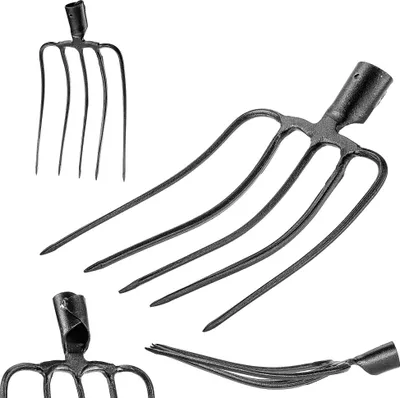 Produktbild von KADAX Steingabel ohne Stiel, Kartoffelgabel aus Stahl, Rübengabel, Drahtgabel, Kartoffelforke, Spatengabel, Mistgabel, Mistforke, Heugabel, Grabgabel (Schwarz 5 Zinken)