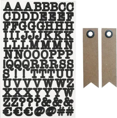 Produktbild von Aufkleber Alphabet und Zahlen - Schwarz + 20 Wimpel Kraft Etiketten
