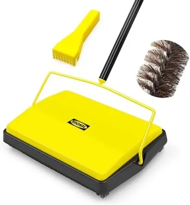 Produktbild von PromoHome® Handbesen mit Rosshaarbürste – Nicht-elektrischer Bodenreiniger für Tierhaare, Staub und Schmutz – Gelb