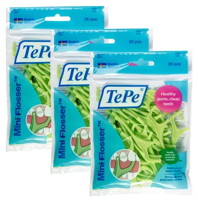 Produktbild von 3er Set TePe Miniflosser, Zahnseidenhalter, Zahnseide (3x36)