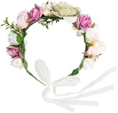 Produktbild von Blumen-Haarband mit Blumenkranz, größenverstellbar, für Hochzeiten oder Trachtenpartys, lila-rosa