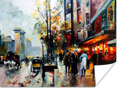 Produktbild von MuchoWow® Poster Gemälde - Stadt - Öl 160x120 cm - Foto Plakat