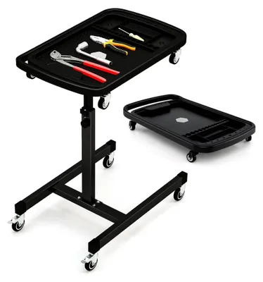 Produktbild von 2 in 1 Arbeitstisch, mobile Werkbank mit Rollen, höhenverstellbar von 80 bis 123 cm, belastbar bis 60 kg, Werkstattwagen für Zuhause, Werkstatt, Garage