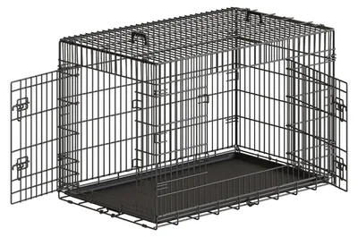 Obrázek produktu pro Skládací psí klec se 2 dvířky | Černá barva | 74,5 x 122 x 80,5 cm