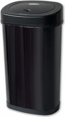 A black sensor trash can is shown against a white background.