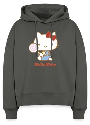 Produktbild von Spreadshirt Hello Kitty Mit Lollipop Frauen Boxy Organic Hoodie, M, Anthrazit