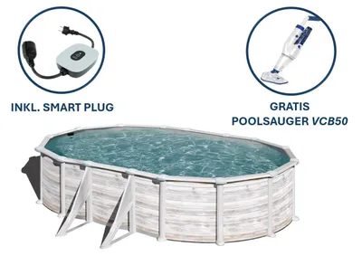 Produktbild von GRE Ovaler Stahlwandpool mit Nordicoptik KITPROV618N – 610 x 375 x 132 cm, Komplettset + GRATIS Elektrischer Poolreiniger VCB50