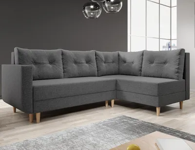 Produktbild von Easy4You Ecksofa Baldur L-Form Dunkelgrau – 235x93x145 cm - Schlafsofa mit Bettkasten und Schlaffunktion - Eckcouch mit Stauraum, Holzfüße und Kissen – Rechts – Stoff Lux 06