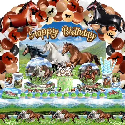 Productafbeelding van Solidchoice - Paardenthema Verjaardagsdecoratie met Borden en Ballonnen