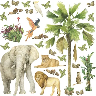 Imagen del producto de Sanders & Sanders mural decorativo autoadhesivo animales de la selva verde 30 x 30 cm