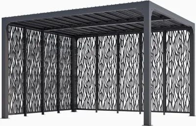 Image de Pergola Bioclimatique Aluminium Gris Anthracite avec 9 Panneaux Moucharabieh – 10,80 m² – Lames Orientables Manuelles