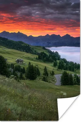 Produktbild von MuchoWow® Poster Gras - Berge - Abend 120x180 cm - Kunstposter