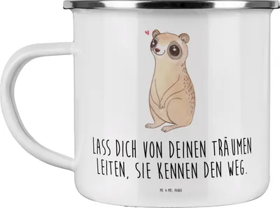 Produktbild von Mr. & Mrs. Panda Pott Plumplori Glücklich - Weiß - Geschenk, Lustige Sprüche, Emaille Tasse, Teetasse, Kaffeepott, Glück, Becher, Niedlich, Haferl