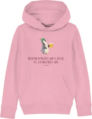 Produktbild von Mr. & Mrs. Panda Kinderpullover Pinguin Bier 7-8 Jahre (122/128) - Baumwolle Pink - Geschenk, Pinguine, Sweatshirt, , Kinderbekleidung, Beschwippst, Pulli, Hoodie