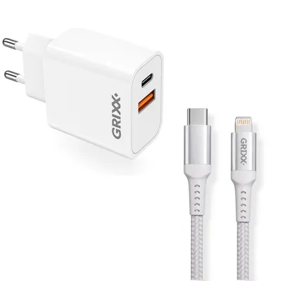 Productafbeelding van Grixx oplader 20 W USB-C met USB-C-naar-Lightning-kabel 2 m wit