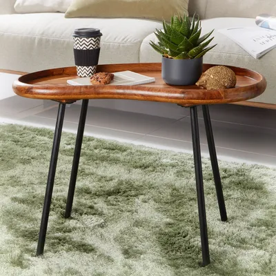 Produktbild von FineBuy Couchtisch Größe L Sheesham massiv Sofatisch Nierenform mit Metallbeinen Wohnzimmertisch Massivholz Kleiner Nierentisch Echtholz Stubentisch