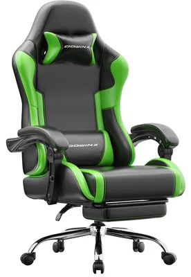 Obrázek produktu pro Herní židle, ergonomická židle, herní křeslo s podnožkou, nosnost 150 kg, herní židle s nastavitelnými podloketníky, zelená barva