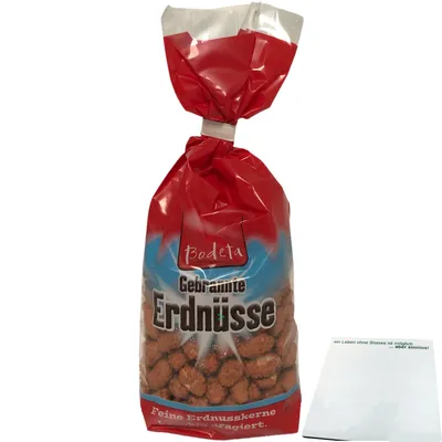 Produktbild von Bodeta gebrannte Erdnüsse Erdnusskerne knackig dragiert (175g Packung) + usy Block