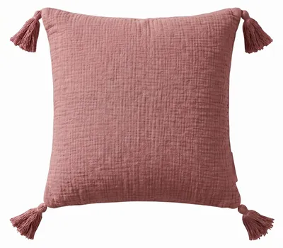 Produktbild von HOMESCAPES Musselin-Kissen rosa mit Quasten, 45 x 45 cm – Baumwollbezug mit Füllung