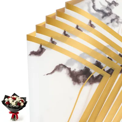 Blumenpapier mit Goldrand, 20 Blatt, 57x57 cm, weißer Marmor