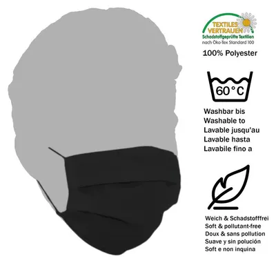 Produktbild von Masketo Mund- und Nasenmaske Polyester schwarz für Kinder 5 Stück