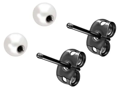 Produktbild von Titan Ohrstecker ECHTE FRISCHWASSERPERLE Schwarz Gewinde: 1,2mm