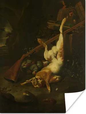 Produktbild von MuchoWow® Poster Jagd mit einem toten Hasen - Gemälde von Melchior d'Hondecoeter 60x80 cm - Schlafzimmer Dekoration