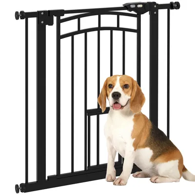 Produktbild von PawHut Hundeschutzgitter, Treppenschutzgitter ohne Bohren, Druckmontage, automatisch schließende Tür, doppeltes Verriegelungssystem, 74 bis 80 cm, Stahl, Schwarz